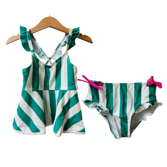 SweetHoney Kids Swim Bikini - Green and White Stripes