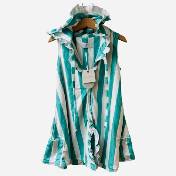 Sweet Honey Ruffled Teal and White Swim Robe