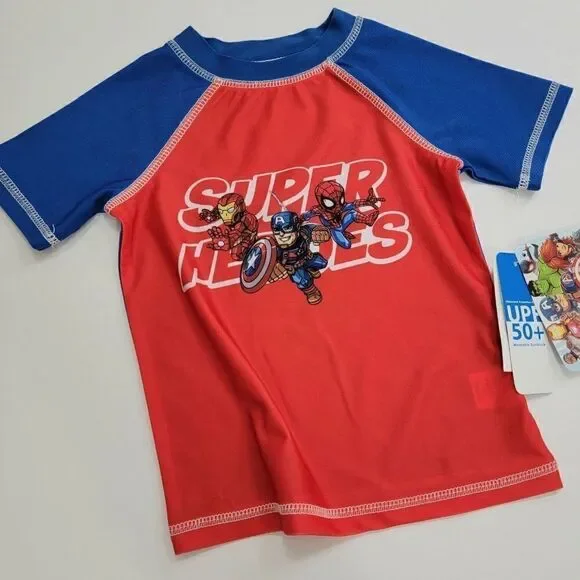 Toddler Boys' Avengers 'Superheroes' Rash Guard Swim‎ Shirt - Red/Blue 2T