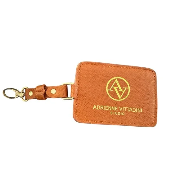 Adrienne Vittadini Studio Brown Faux Leather Luggage Tag Gold Clasp‎