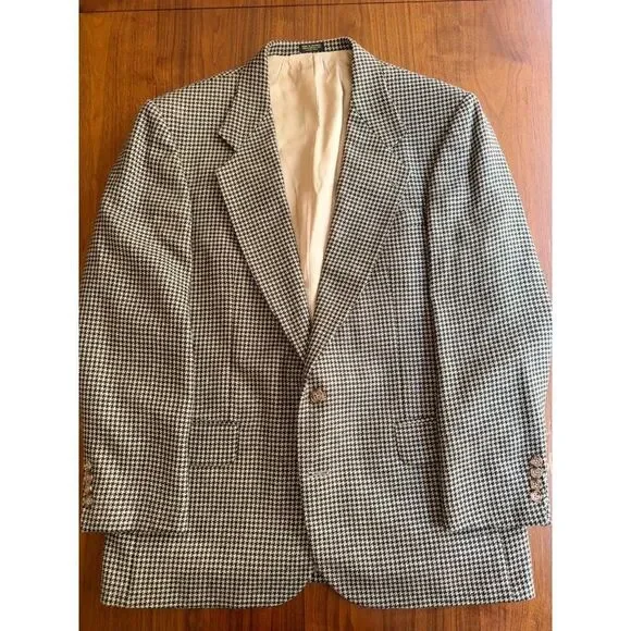 Oscar de la Renta Vintage Houndstooth Wool Tweed Sport Coat 43R