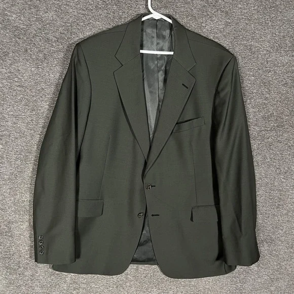 Stilé Latino Suit Jacket Mens Measures 44-46 Green Solid Two‎ Button Notch Lapel