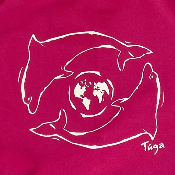 NWT Tuga Girl’s 4-5 Years Short Sleeve Rash Guard Dolphins UPF 50+ Red/Pink