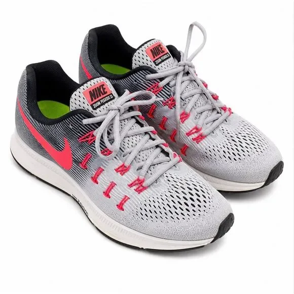 Nike Zoom Pegasus 33 Women’s Running Shoes Gray Pink Sneakers Size 8.5