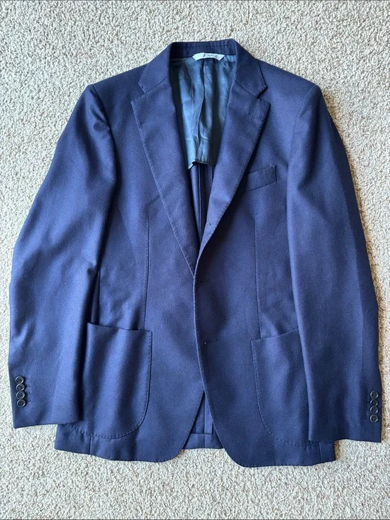 Gi Capri Napoli Navy Wool Hand Tailored Patch Pocket Blazer Eu 52 US 40 Slim