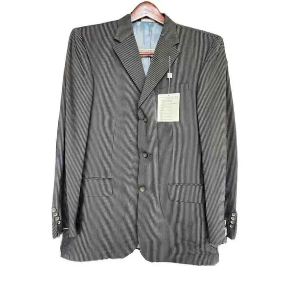 Oscar De la Renta 2 piece Wool suit pinstripe men's 44 large black white Blazer