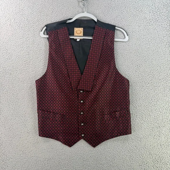 Wah Maker Vest Mens Medium Red Black Geometric Western Victorian Waistcoat 10094