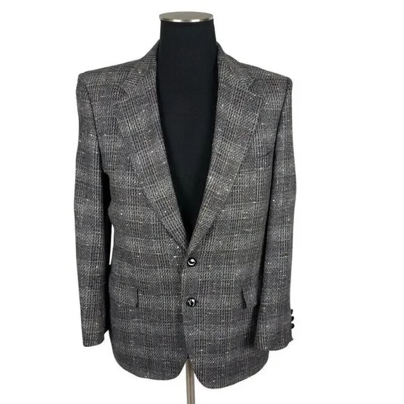 Vintage Ratner Beverly Hills Plaid Heathered Silk Sports Coat -‎ Mens XL