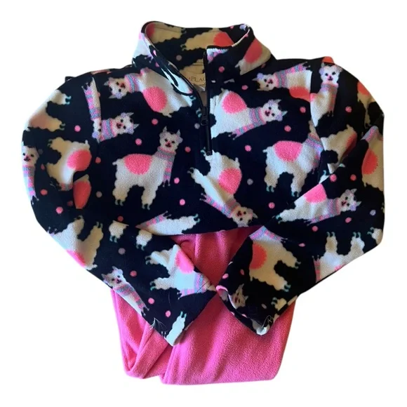 Girl size 7/8 The Children’s Place pink and black‎ llama fleece pajamas