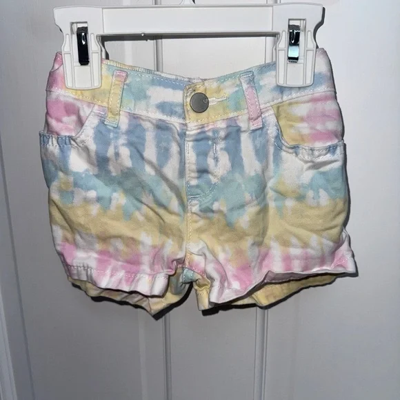 The Children's Place 18-24M Girls Pink and Blue Jean Shorts with Tie-Dye Effect