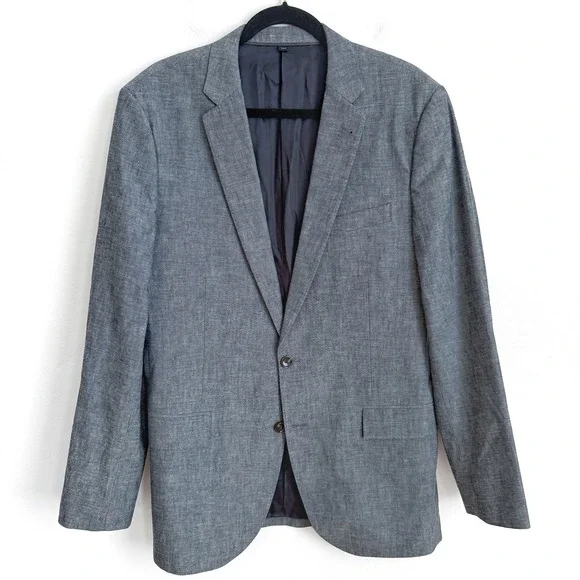 J Crew Ludlow 42L Gray Blazer Sport Coat Cotton Bemberg Lined 2-Button‎