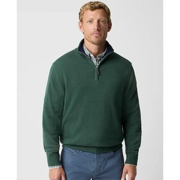 J.Crew Cotton Half-Zip‎ Sweater Green Pullover Leather Zipper Men's XL