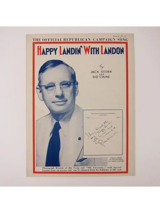 Alf Landon Presidential Campaign 1936 Sheet Music Happy Landin' With Landon