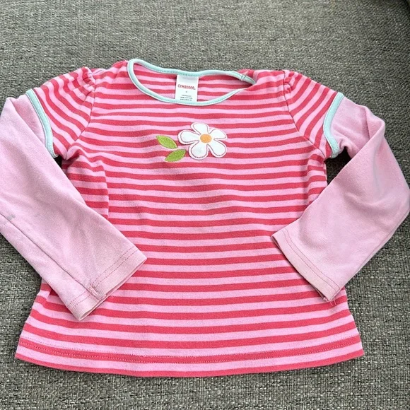 Gymboree Girls Pink Stripe Flower Appliqué Long Sleeve T-shirt Size 4