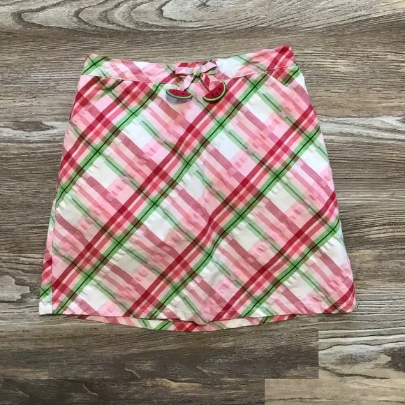 Gymboree Plaid Watermelon Seersucker Skort Pink Green White 9
