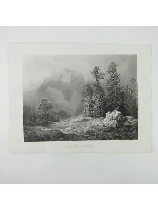 Antique Print Landscape After the Thunderstorm Cattle Cows Mountains Antique