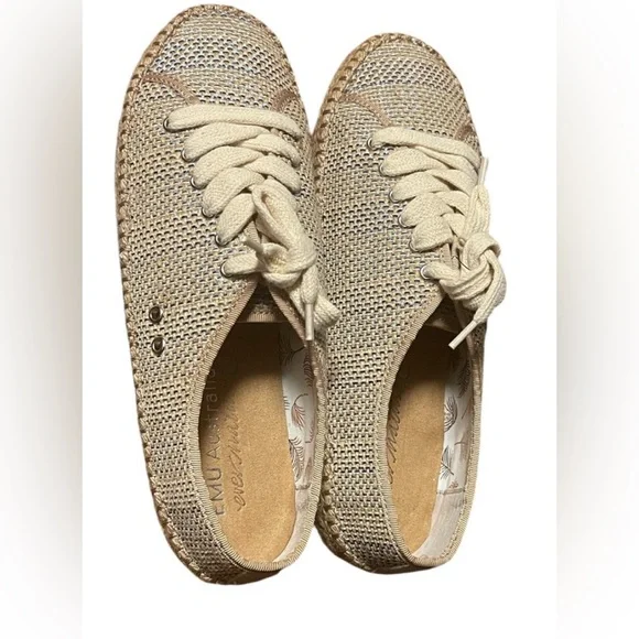 EMU AUSTRALIA AGONIS WEAVE ESPADILLES SNEAKERS WOMEN METALLIC BLUE BEIGE SIZE 7