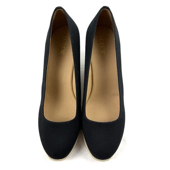J Crew Seville Espadrille Wedge 10 Black Canvas Slip On Timeless Chic Shoes