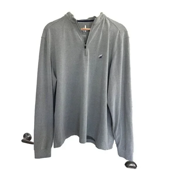 Johnnie-O Gray 1/4 Zip Fleece Sweatshirt with Leaf Logo Men's LG