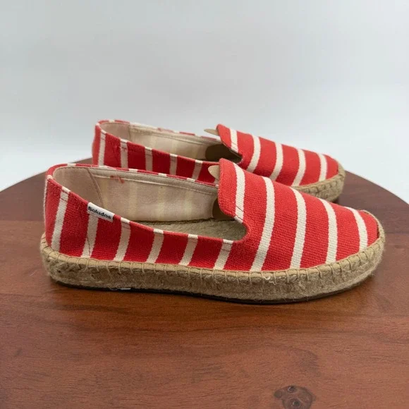 Soludos Platform Smoking Slipper Womens Coral Stripe Espadrille Slip On 7.5