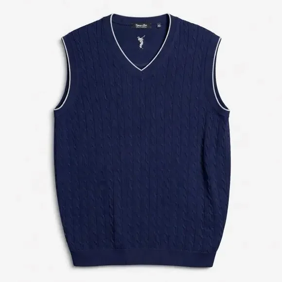 Golf Sweater Vest Mens XLT Tall Blue Cable Knit V-Neck Preppy Golf Country Club