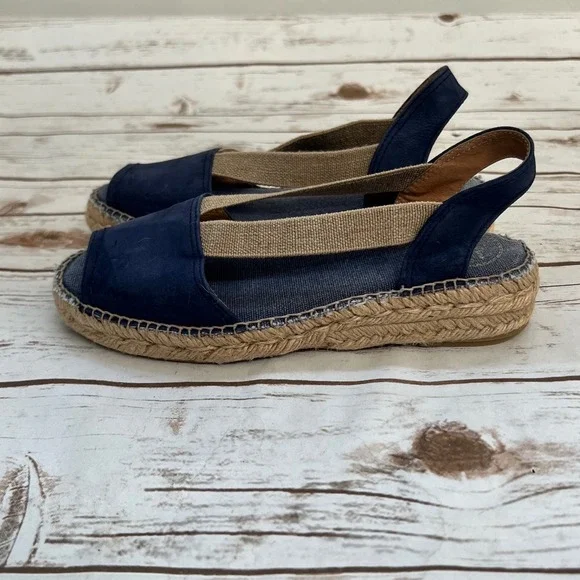 Toni Pons Origens Espadrille Sandals Navy Blue Suede Elastic Strap Spain Size 40