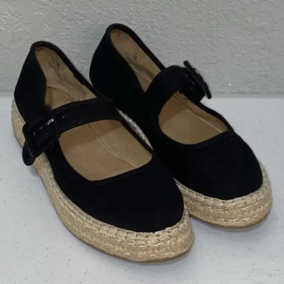 Sun + Stone Black Canvas Poppyy Espadrilles Mary Janes Shoes Women’s Size 7.5
