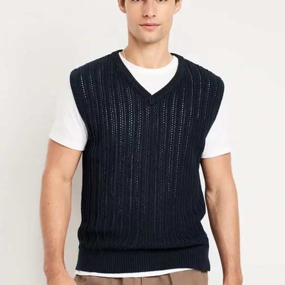NWT Old Navy Cotton Knit Sweater Vest Sz L Blue