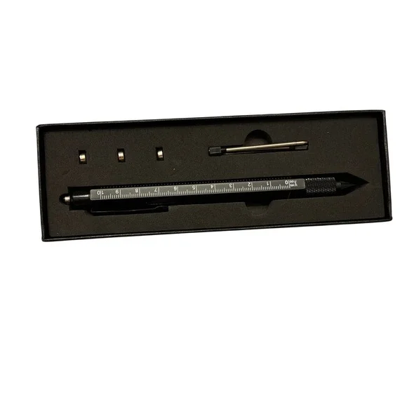 Multi-tool Pen Unisex OS Black New 6-in-1 Ruler Level Stylus LED Light