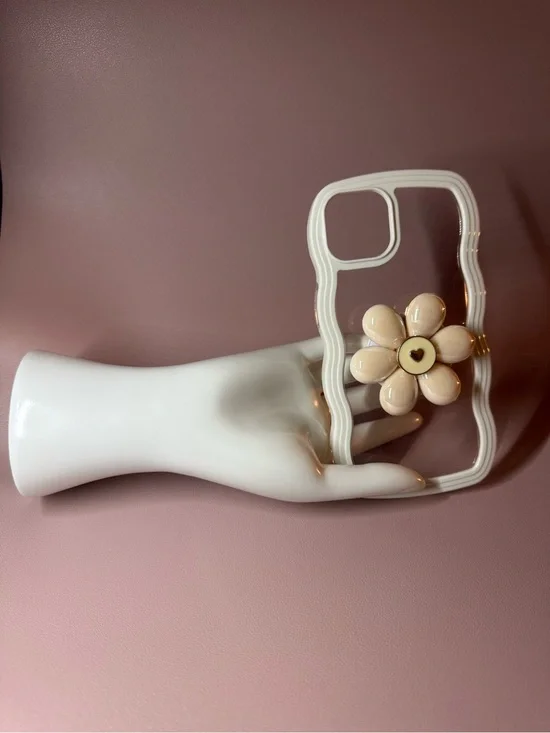 Beige Flower Accent Clear Phone Case for Women- IPhone 13 💛