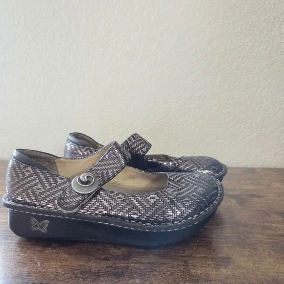 ALEGRIA Paloma Shoes Women's EU37 US6.5 Pewter Dazzler Leather Mary Jane Pal-532