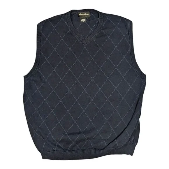 Eddie Bauer Pullover Sweater Vest Mens Size XL Navy Blue Argyle Cotton