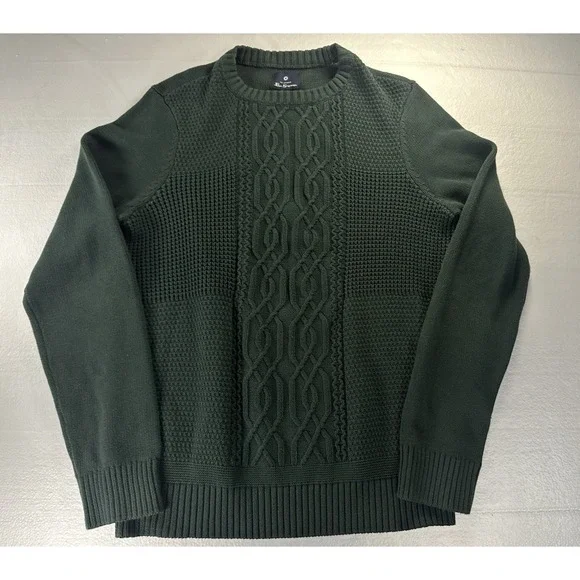 Ben Sherman Sweater‎ Men Medium Green Cable-Knit Long Sleeve Sweatshirt Pullover