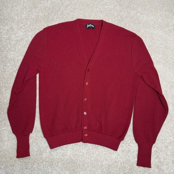 Vintage Cardigan Sweater Size XL Maroon Jantzen Knit USA Made Kurt Cobain 80's‎