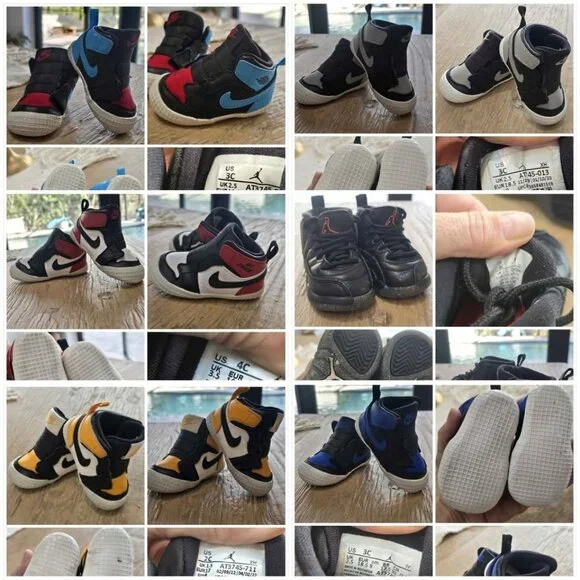 6 baby nike and Jordan shoes 5 crib shoes and one hard bottom size 2c, 3c, 4c