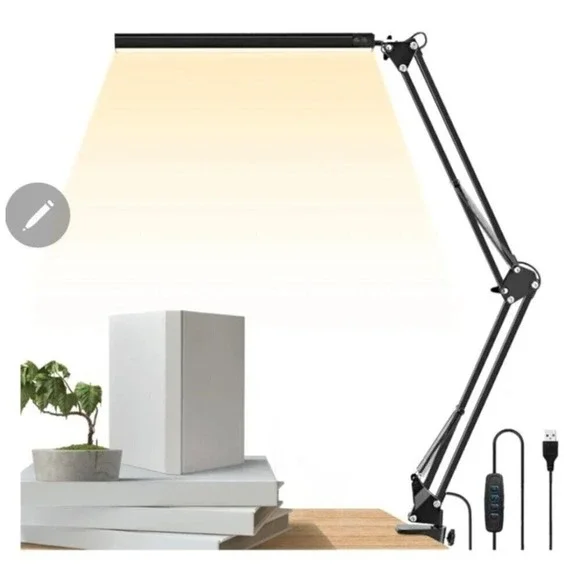 LED Adjustable Swing Arm Eye-Caring Reading Desk Lamp (Black)