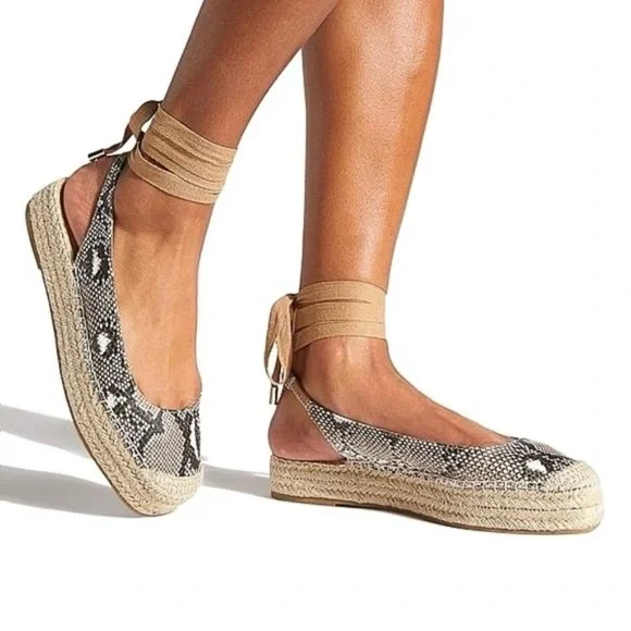 Sz 6.5 Snake Julianne Ankle Tie Flatform Espadrille Sandals NIB-8956