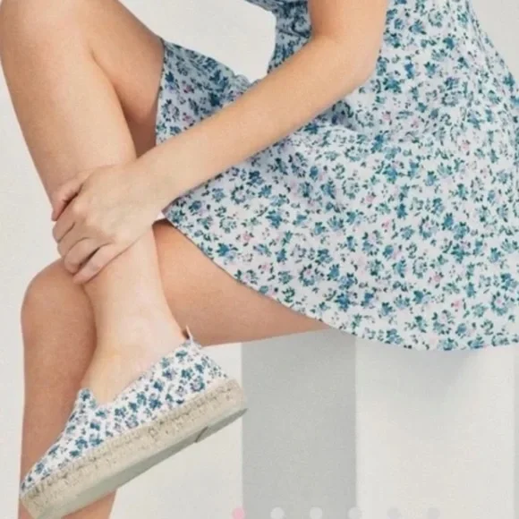 LoveShackFancy Floral Espadrilles in Blue and White