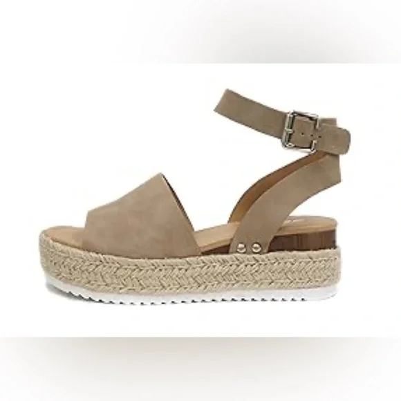 🌼💚NIB  Soda Topic Open Toe Buckle Ankle Strap Espadrilles Wedge Casual Sandals.
