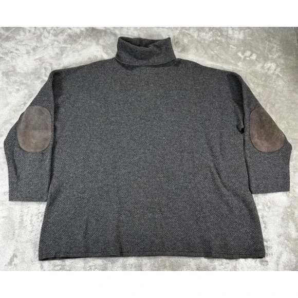 Todd & Duncan 100% Cashmere Turtleneck Mens M Gray Fair Elbow Patches Scottish