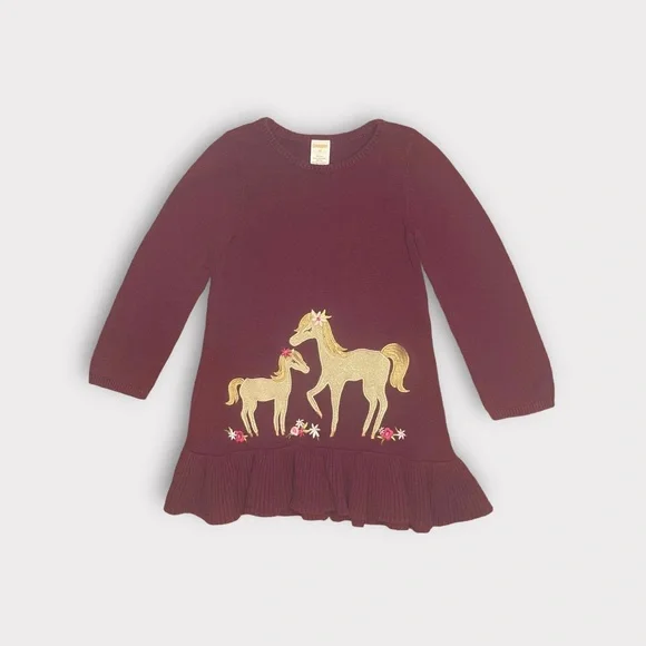 Gymboree 2016 Burgundy Horse Applique Sweater Dress