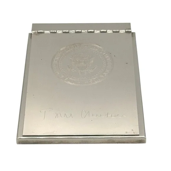Official White House Bill‎ Clinton Signature Silver Plated Memo/Notepad Holder