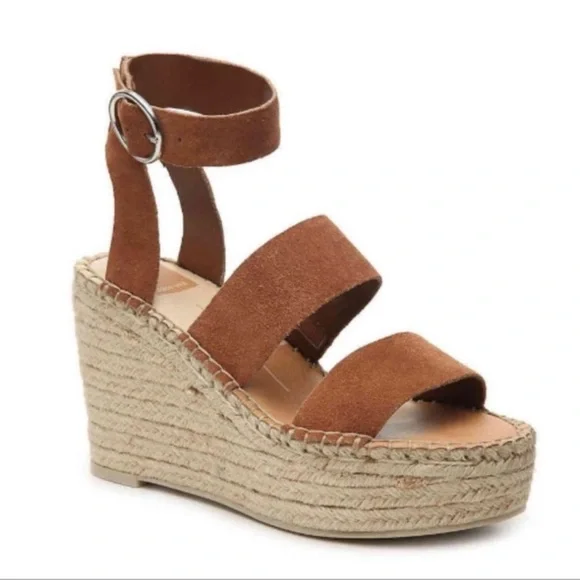 Dolce Vita Shae Suede Platform Wedge Espadrilles Cognac Size 10