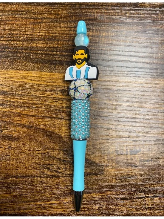 Messi Soccer Turquoise Beaded Decorative Ballpoint Pen with Character Accent