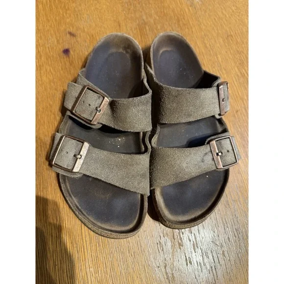 Birkenstock Arizona Sandals 39 Taupe Suede Leather Soft‎ Footbed Made Germany