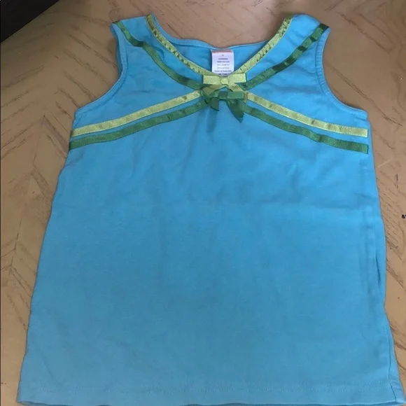 Gymboree blue tank with green bow detail