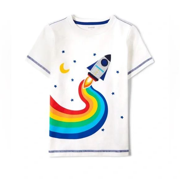 Gymboree White Tee with Rainbow Rocket Design size 12