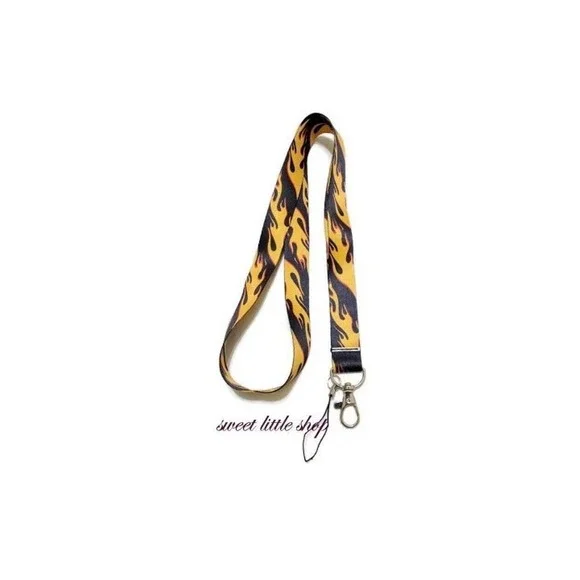 4/$20 Yellow Burning Flame Fire Lanyard ID Badge Holder Keychain Keyring Biker