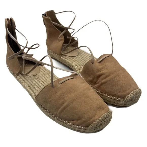 Eileen Fisher‎ Sz 8 Lace Up Tan Espadrille Flats with Ankle Wraps
