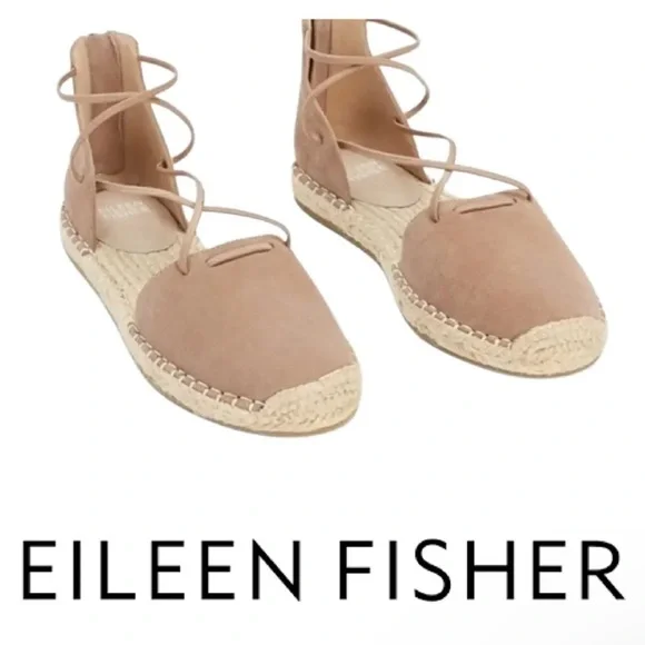 EILEEN FISHER Lee Perforated Suede Flat Espadrilles Barley size 6.5